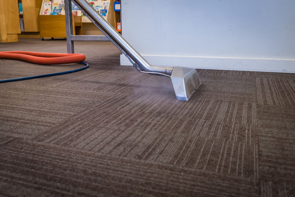 Carpet steam cleaning machine by use on living room apartment floor