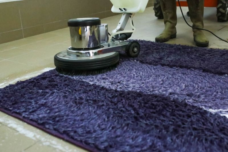 blue coloured carpet being cleaned