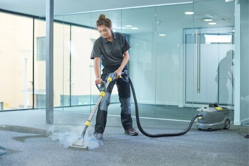 Steam cleaning on a carpet